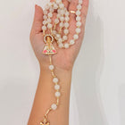 Terço Devocional Nossa Senhora de Nazaré - Contas Rosa e Detalhes Cravejados
