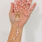 Terço Devocional Nossa Senhora de Nazaré - Contas Rosa e Detalhes Cravejados