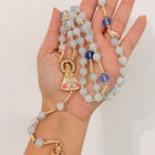 Terço Devocional Nossa Senhora de Nazaré - Contas Rosa e Detalhes Cravejados
